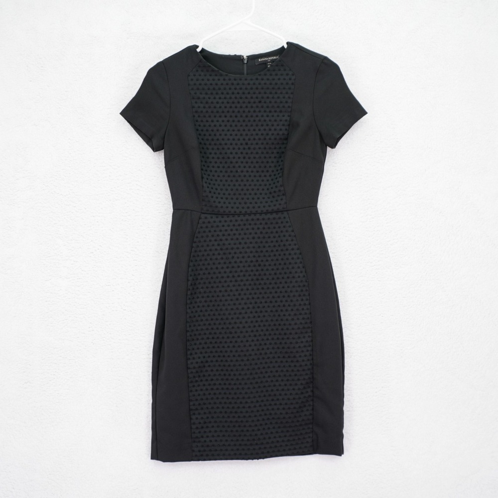Banana Republic Black Polyester Spandex Sheath Dress Swiss‎ Dot Petite 00P